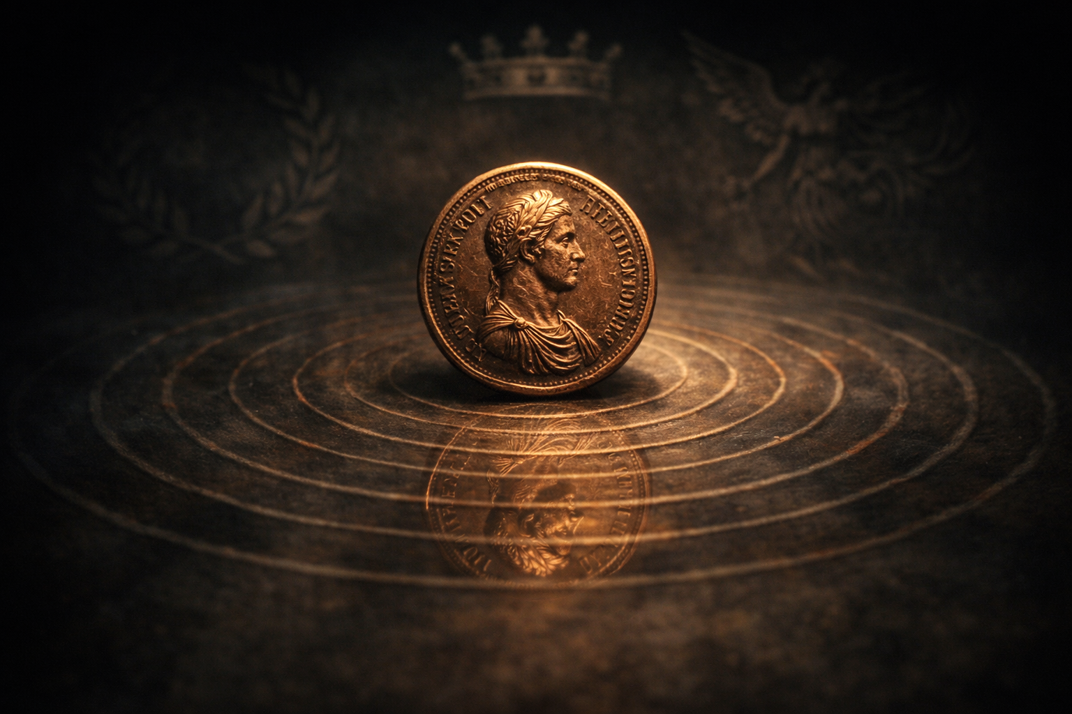 Ancient coin symbolizing mass communication spreading messages across society