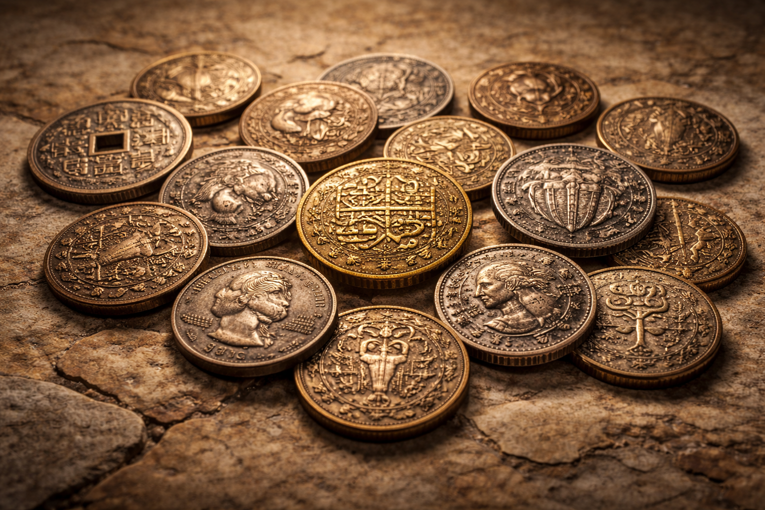 Ancient coins traveling across early trade routes before widespread human movement