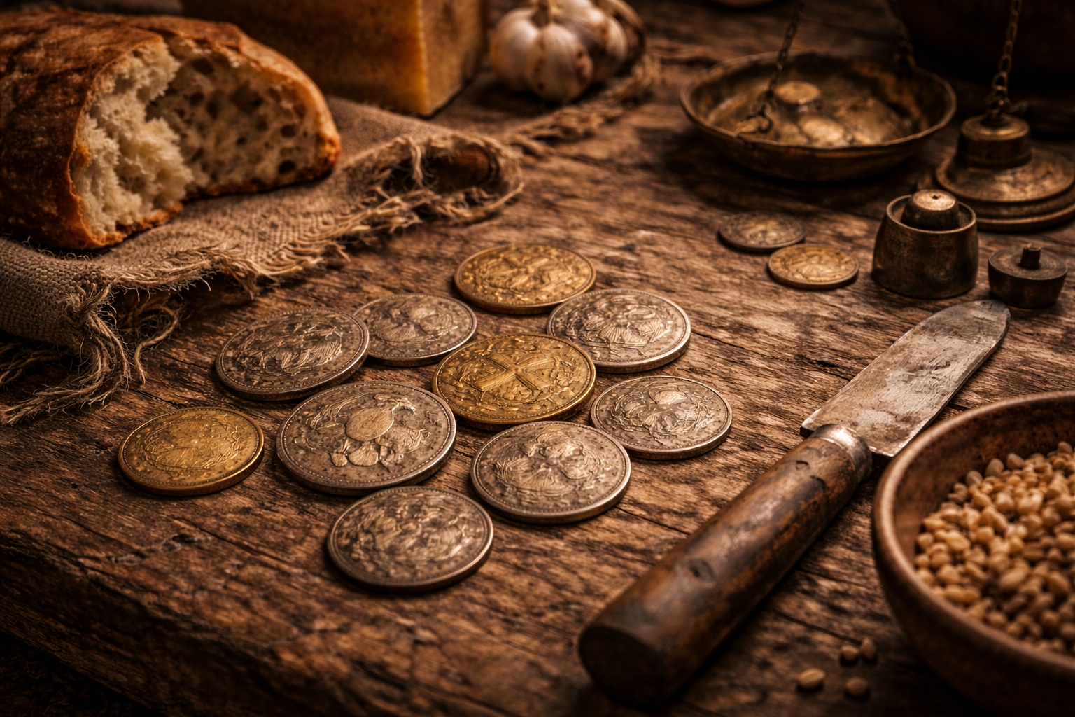 Ancient coins used in daily transactions for food and necessities