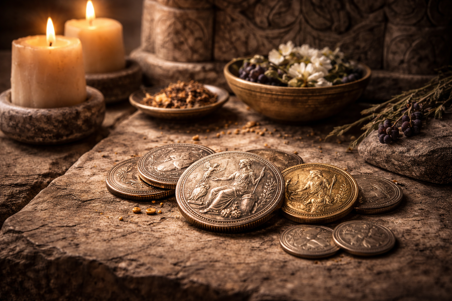 Ancient coins used in ritual or symbolic contexts beyond trade