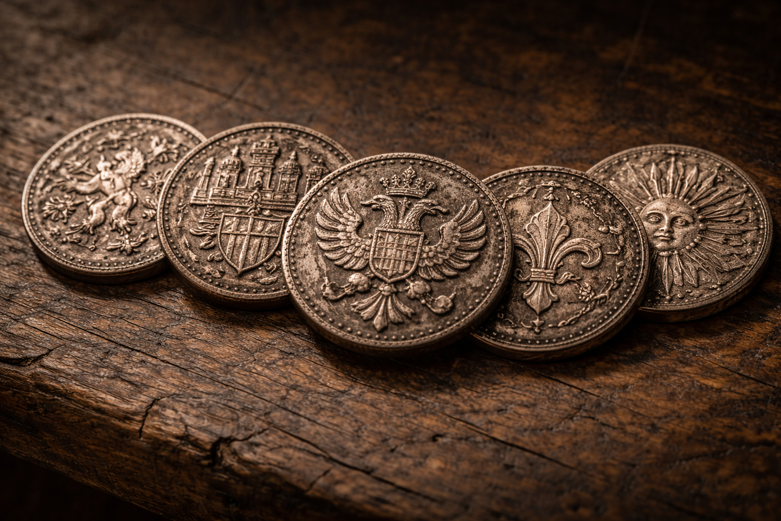 Coins showing different ruling symbols as visual authority