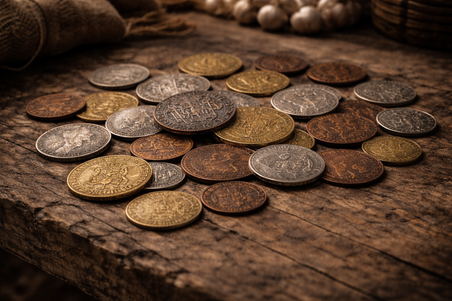 Common coins used in daily life across historical periods.