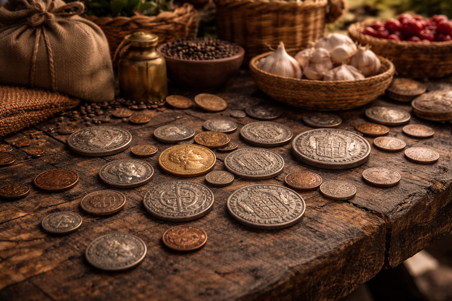 Common coins used in markets becoming silent witnesses of daily trade.