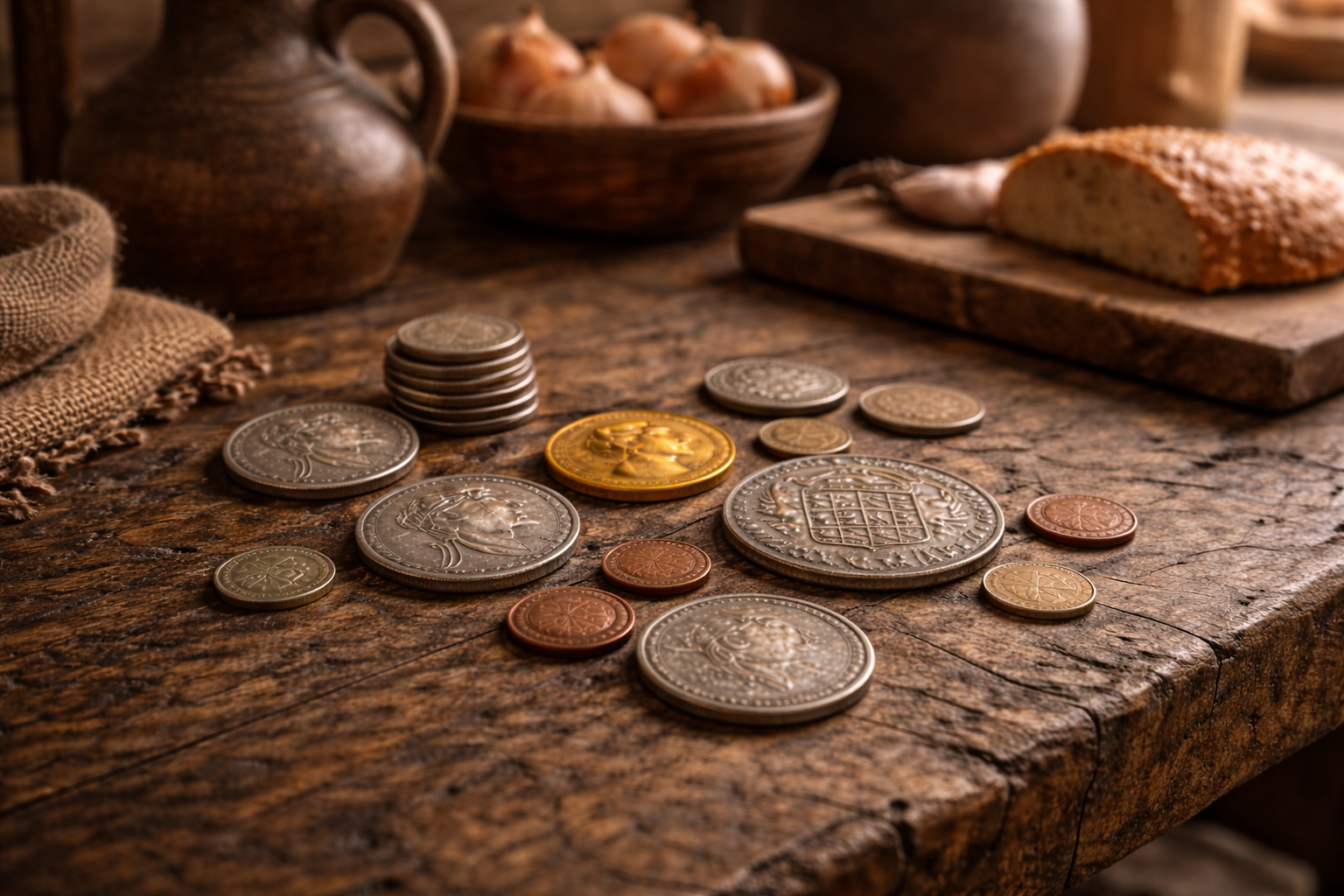 Everyday coins reflecting ordinary household life in history.