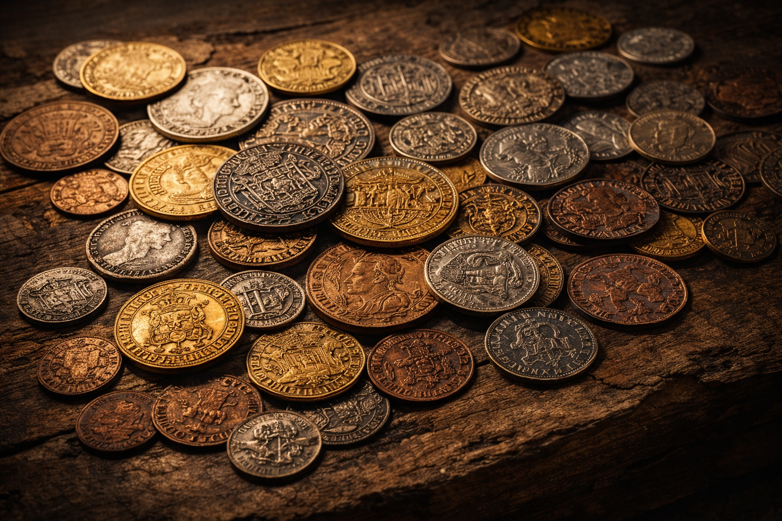 Everyday historical coins used in daily life across centuries.