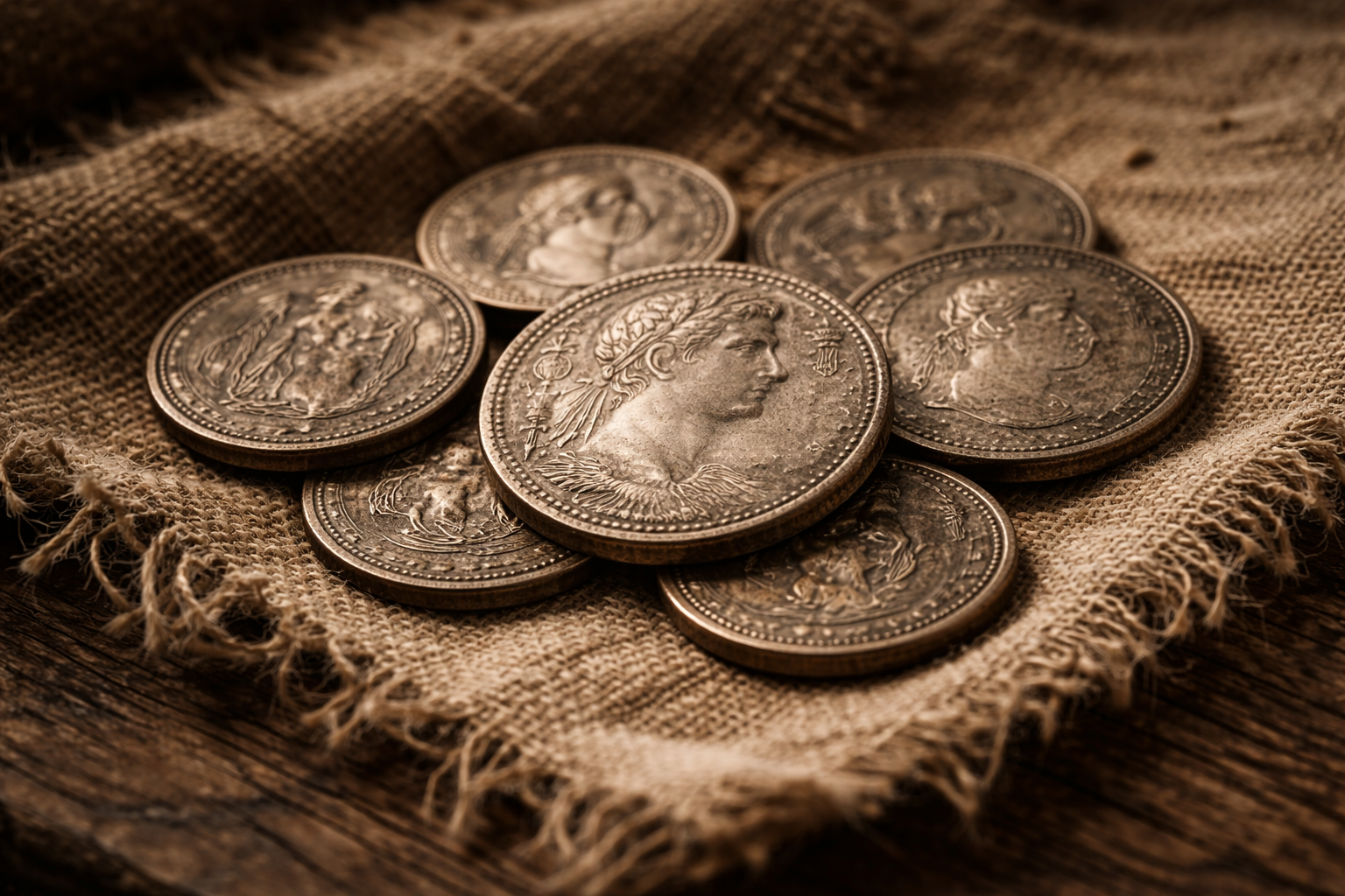 Heavily worn ancient coins showing long circulation in daily life