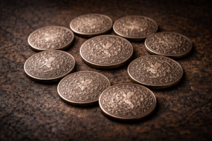 Historical coins arranged to symbolize power and belonging