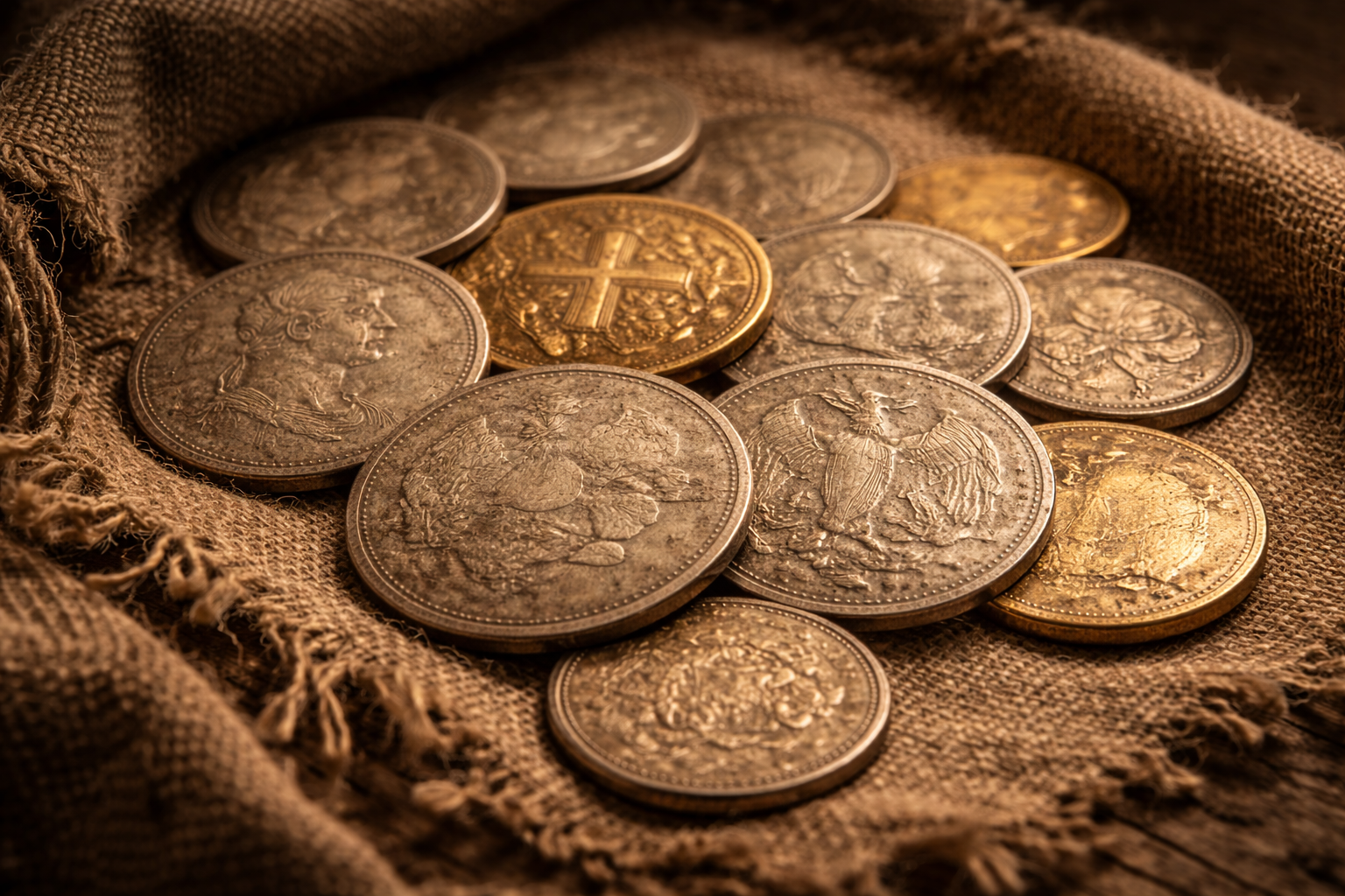 Worn ancient coins showing long circulation in everyday life