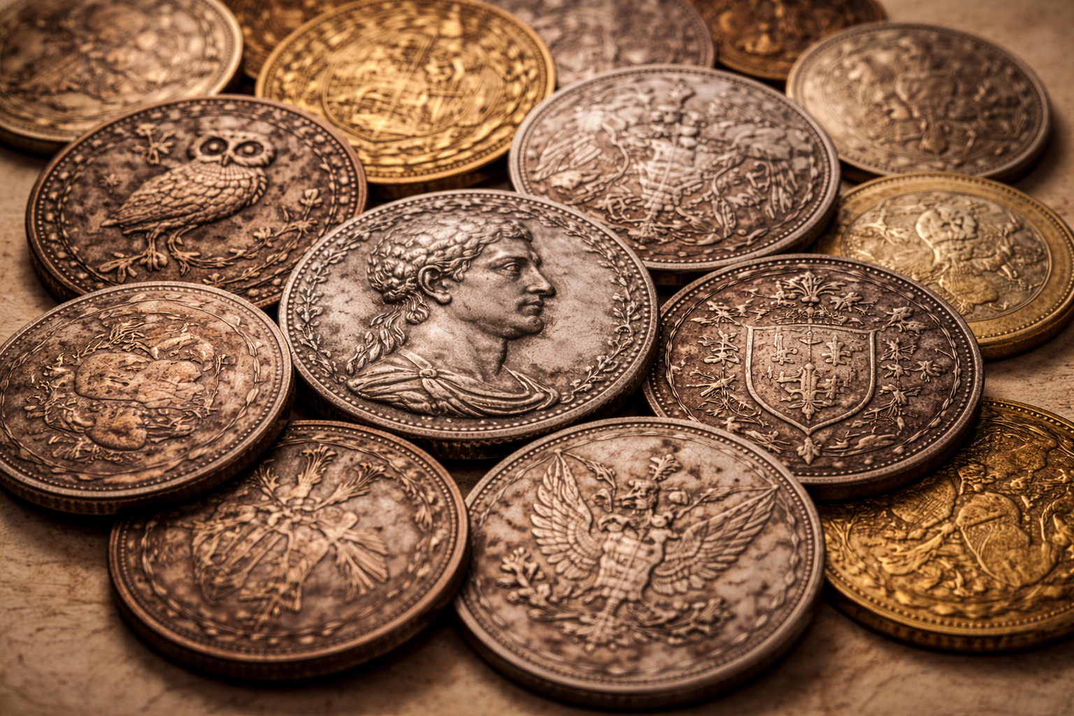 Worn coins representing long circulation and shared trust