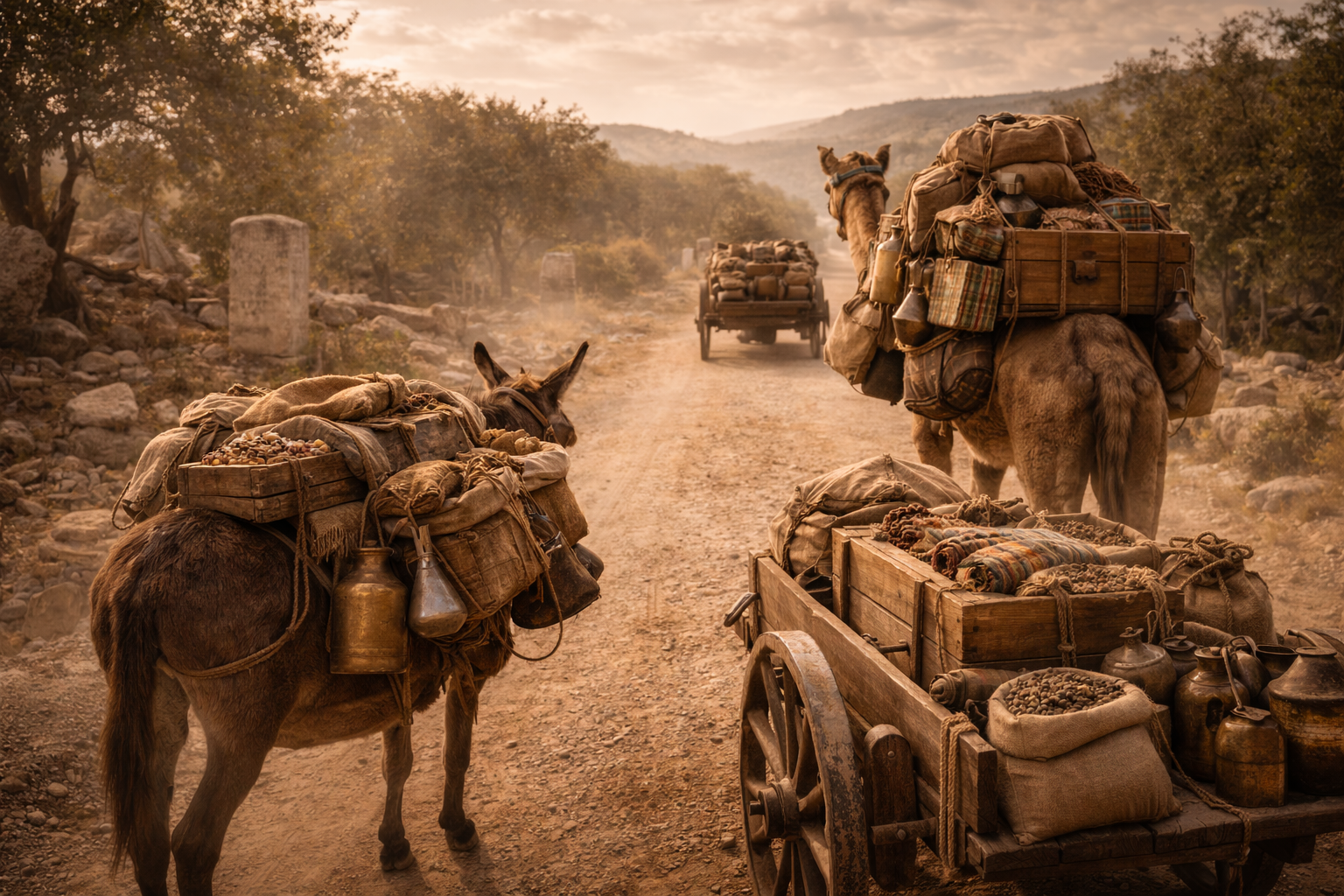 Ancient goods traveling along long distance trade routes