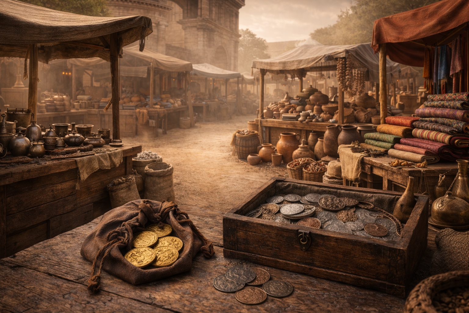 Ancient market connecting different civilizations through trade