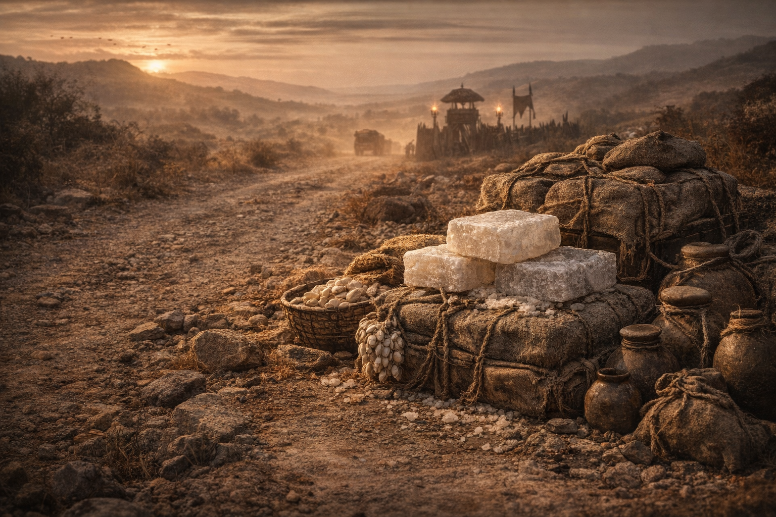 Ancient merchants preparing to manage risk on long journeys