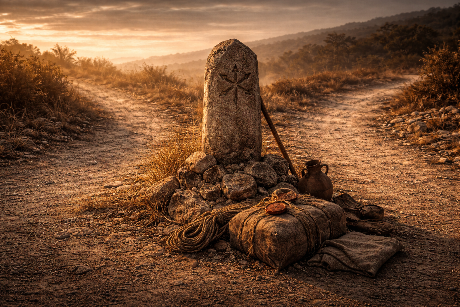 Crossroads decision point affecting safety during ancient trade travel