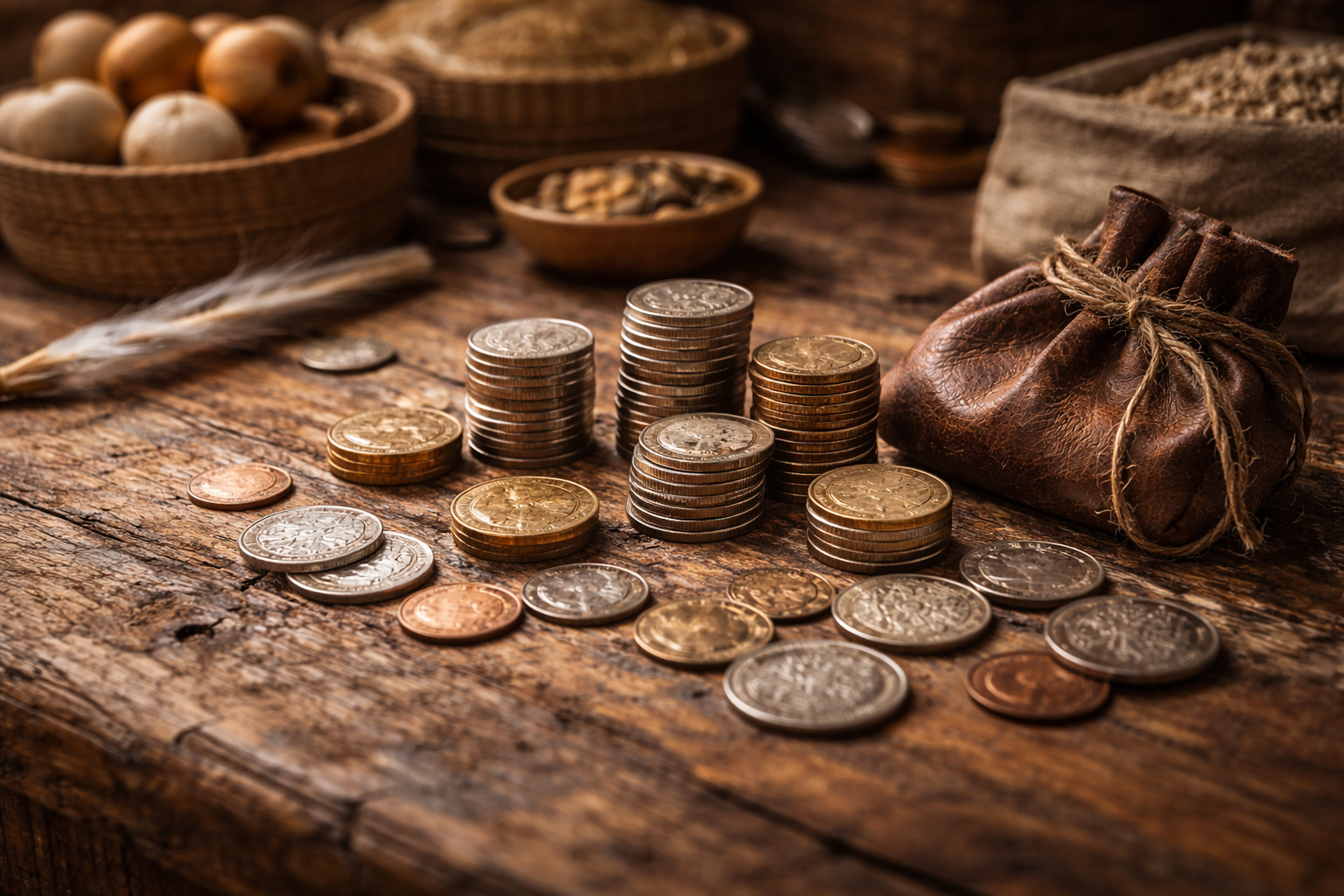 People using money in daily markets through small payments.