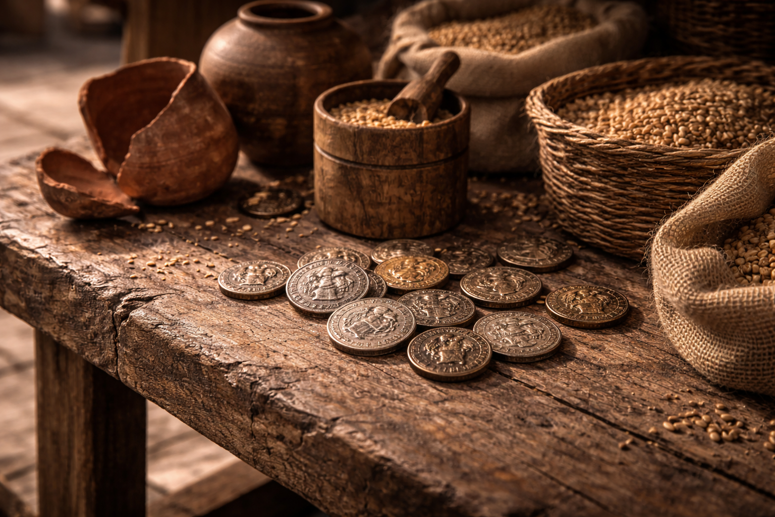 Roman coins used in daily markets and trade.