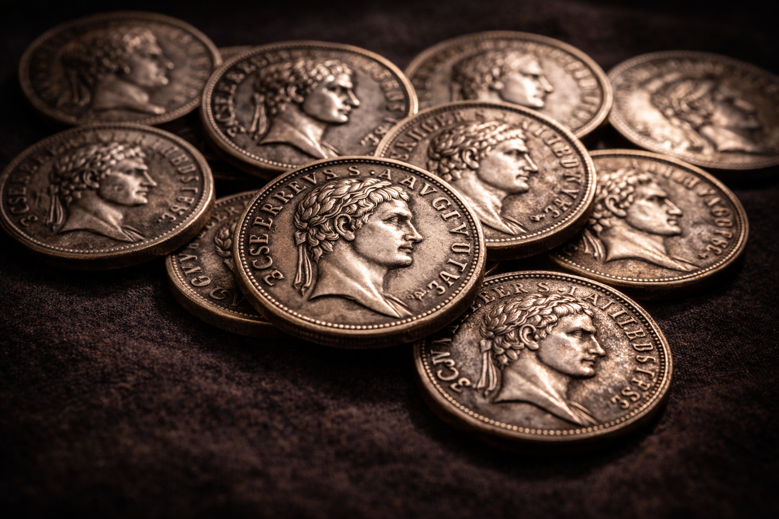 Roman denarius coins showing consistent silver design