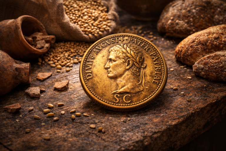 Roman sestertius used in everyday market life in ancient Rome