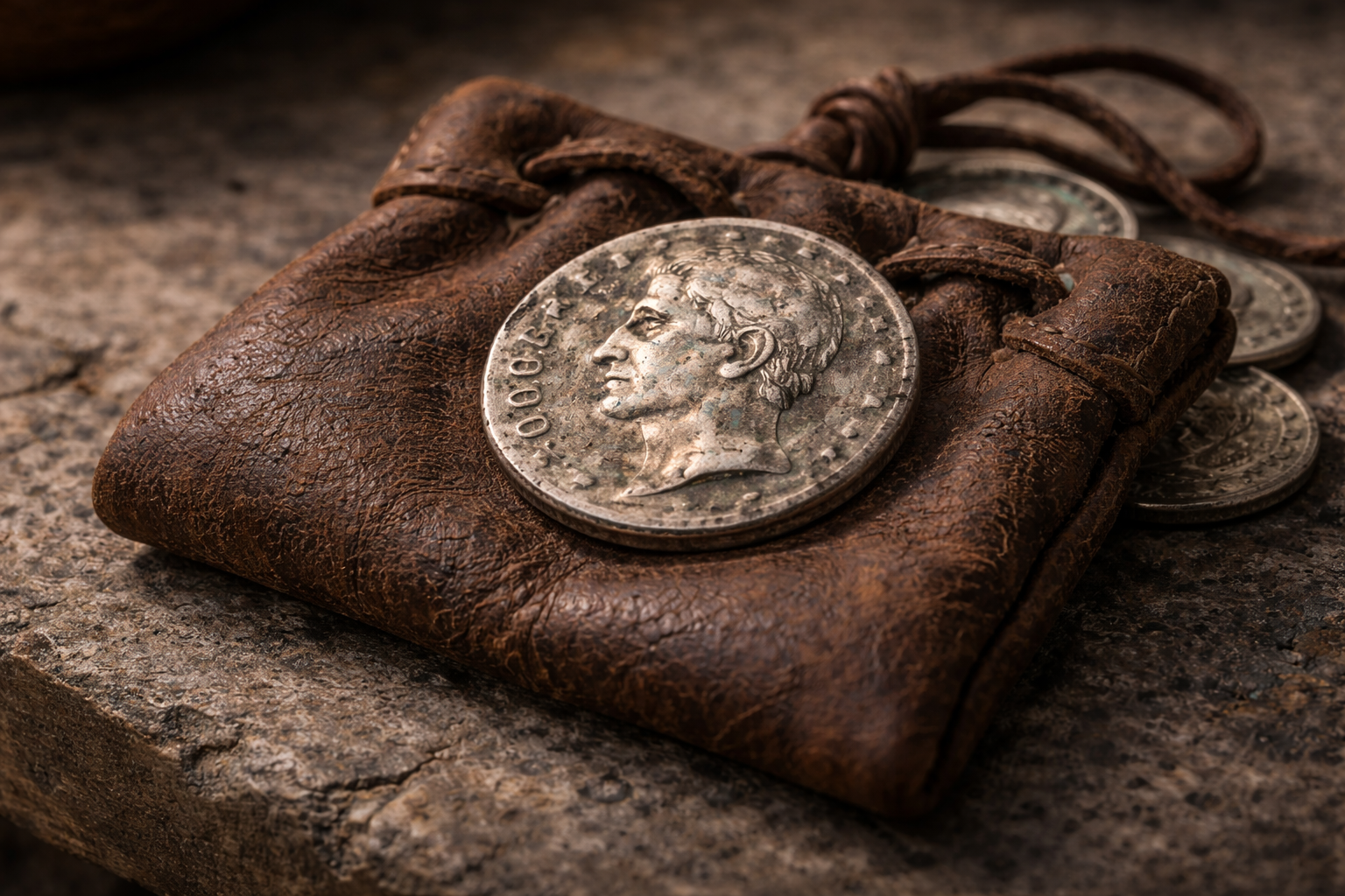 Silver denarius coin used for daily payments in Roman times