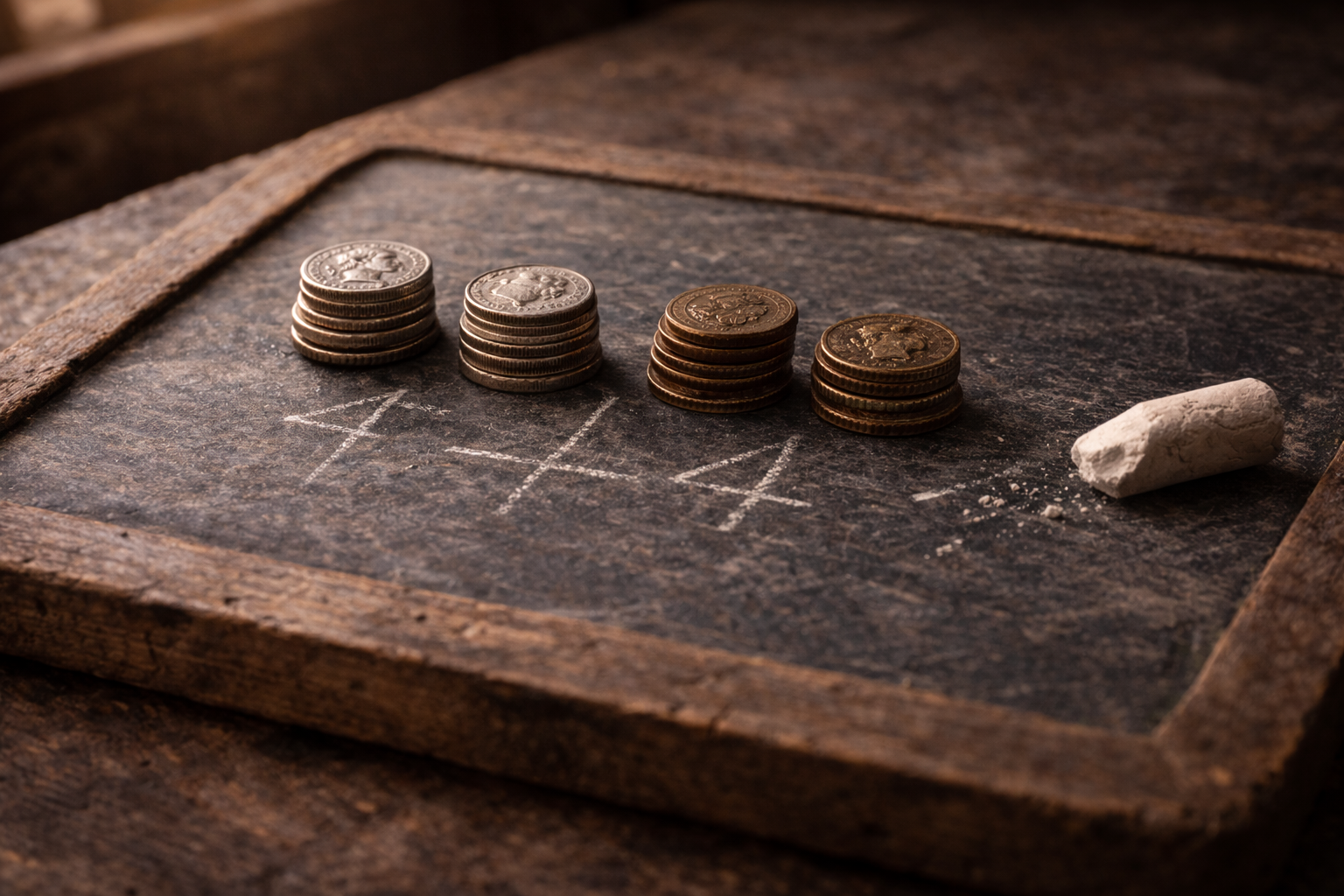 Small coins arranged to show fairness and routine in daily trade.