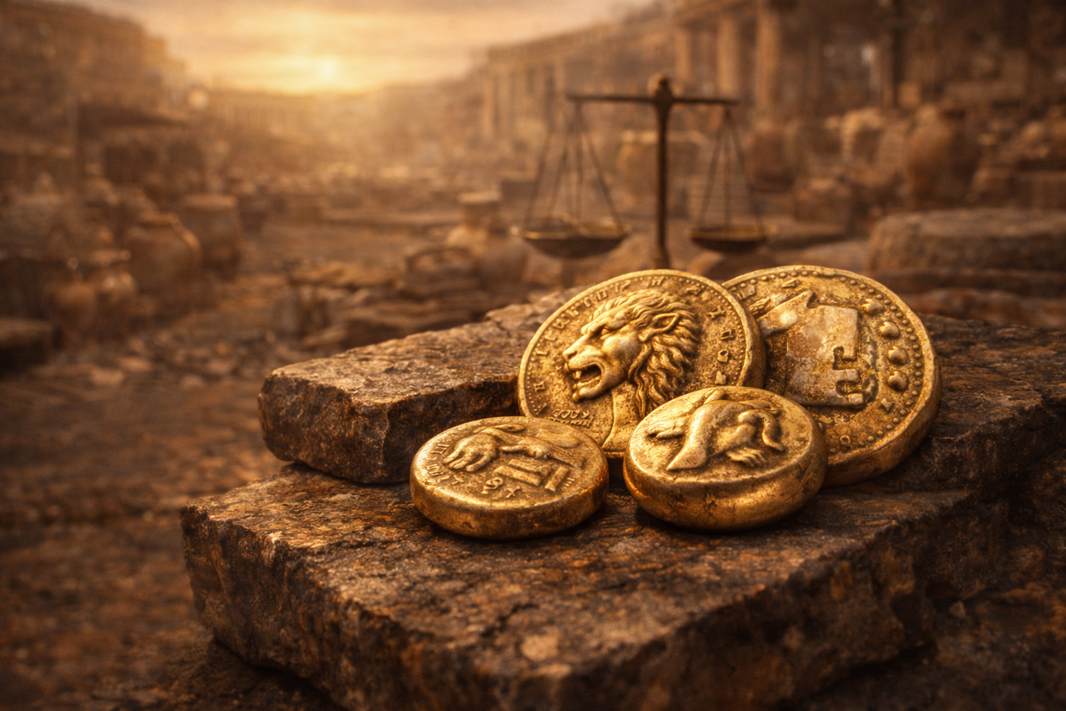 Ancient Lydian electrum coins made from natural gold and silver alloy