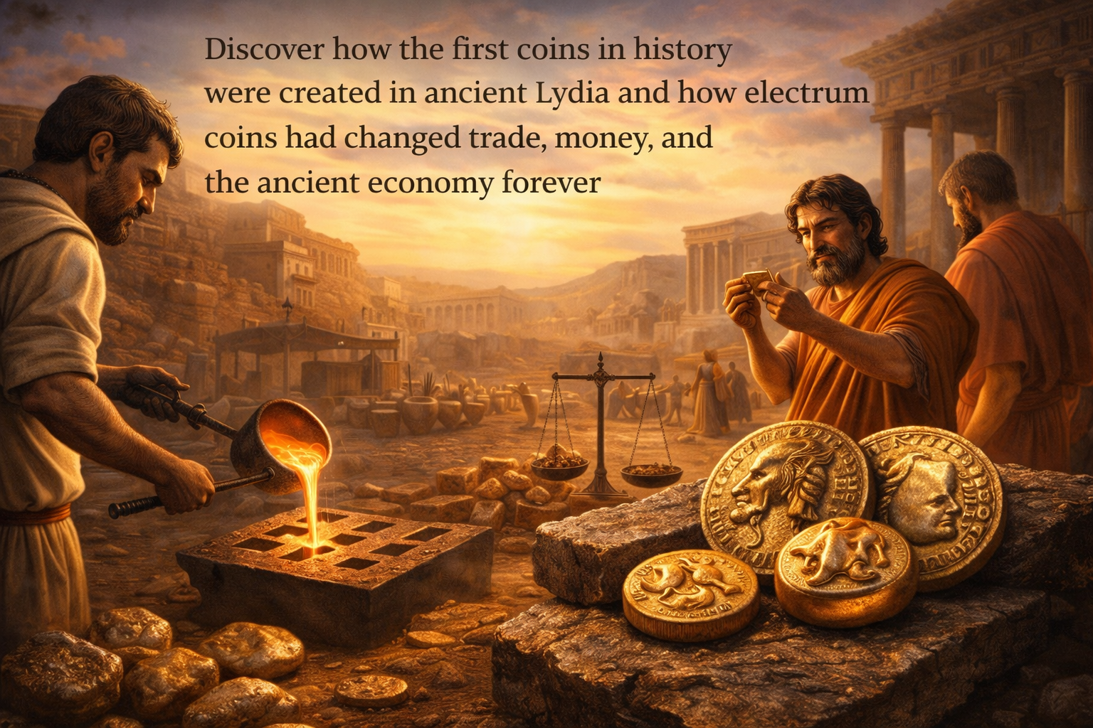 Ancient Lydian electrum coins with lion symbol considered the first coins in history