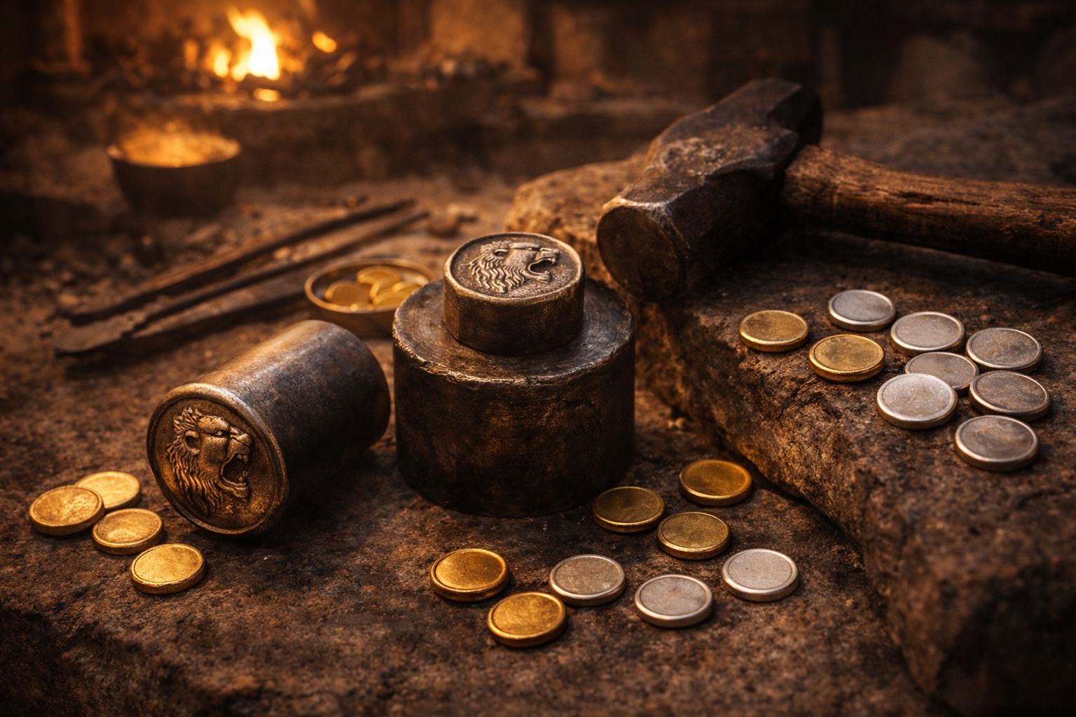 Ancient coin minting process in Lydia using gold and silver