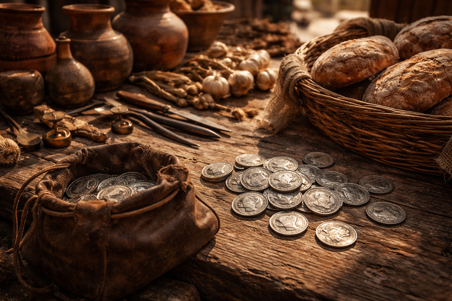 Denarius coins used in Roman daily market transactions