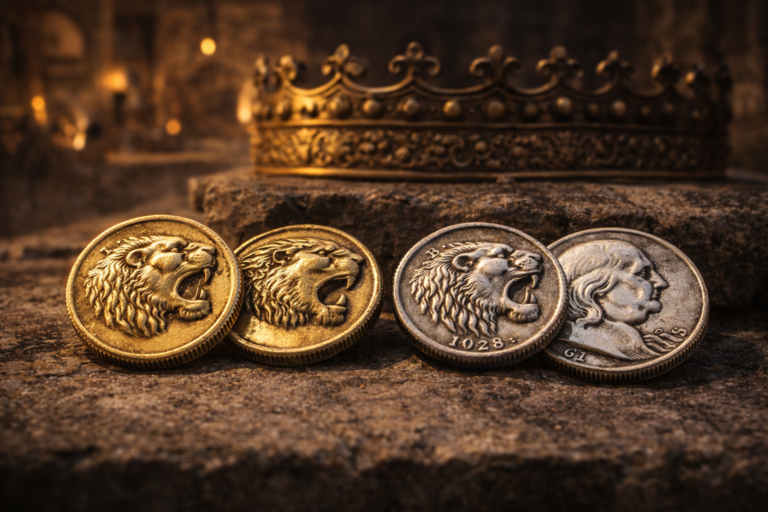 Gold and silver coins of King Croesus from ancient Lydia