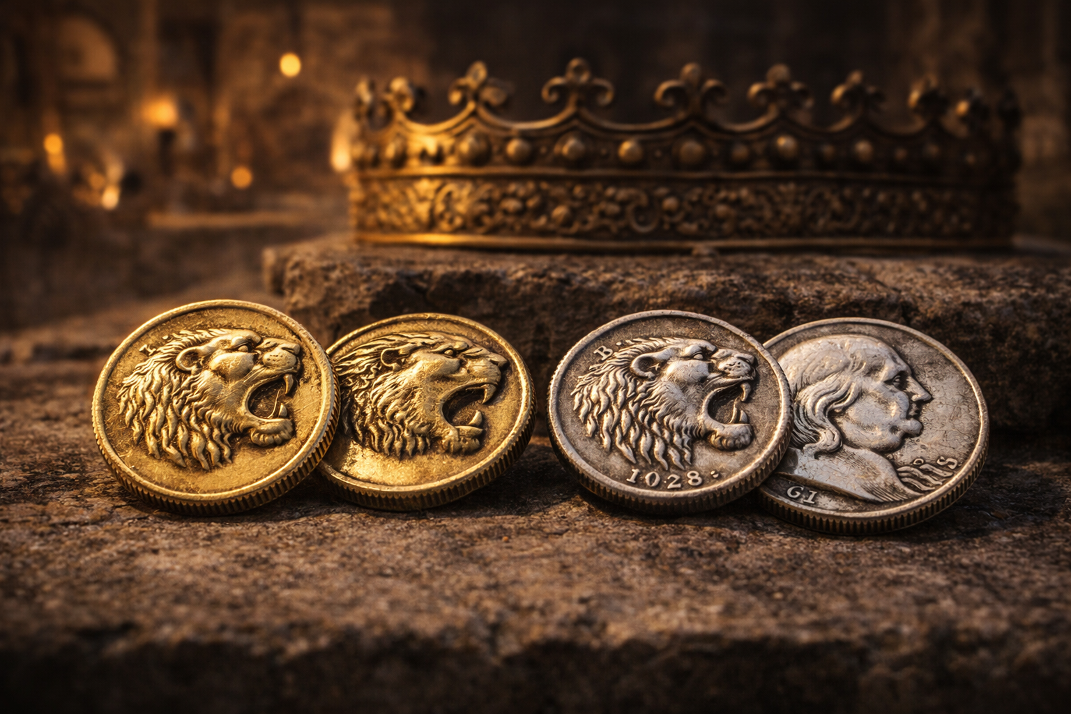 Gold and silver coins of King Croesus from ancient Lydia