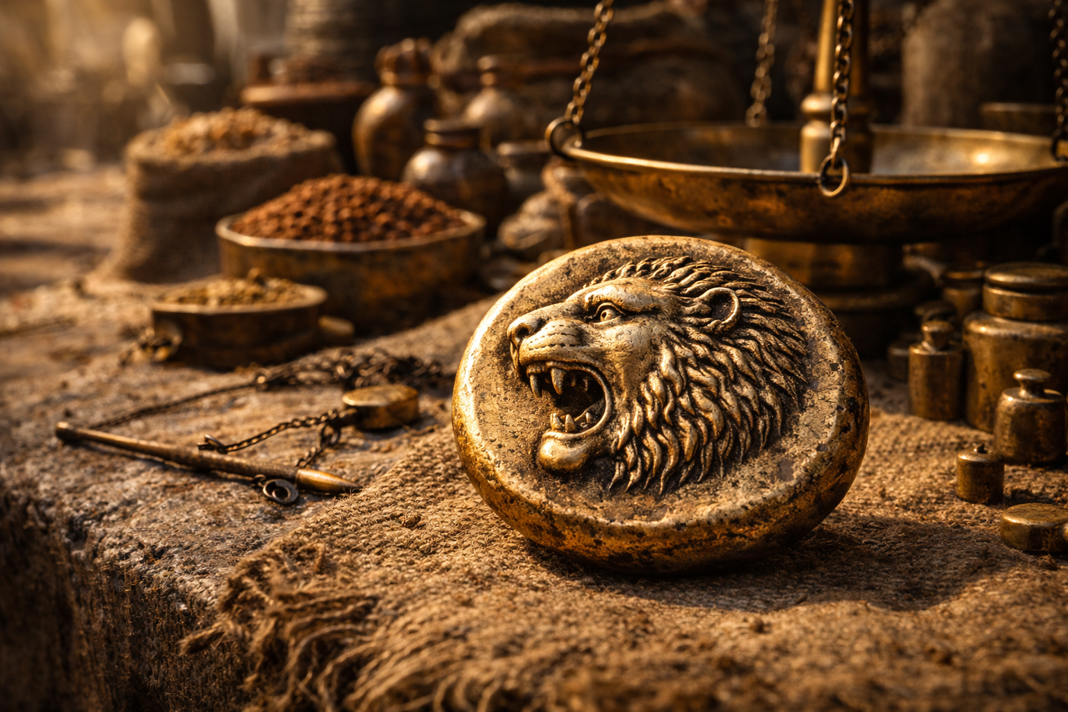 Lydian electrum coin with lion emblem used in early trade