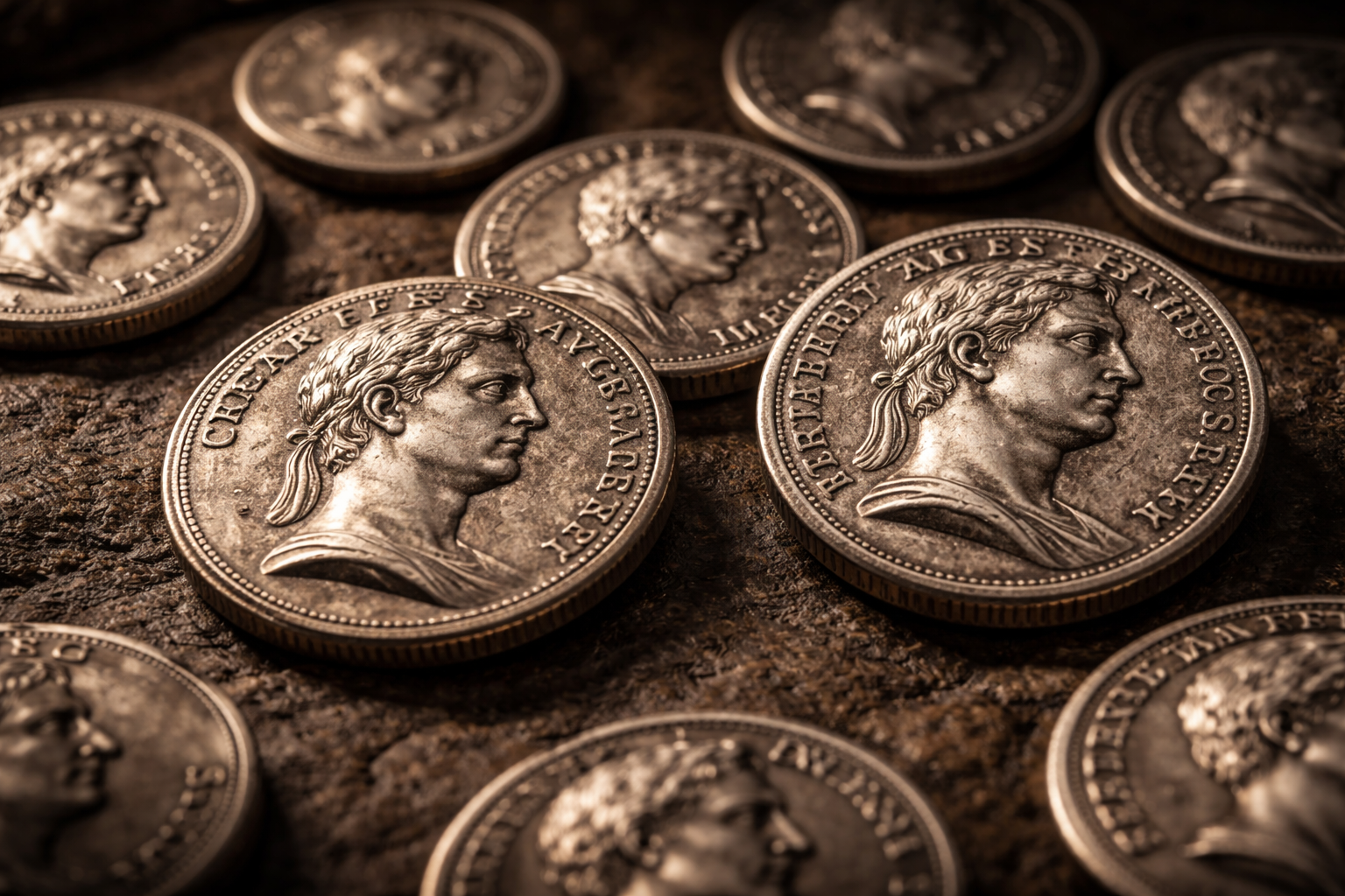 Roman coins featuring emperor portraits