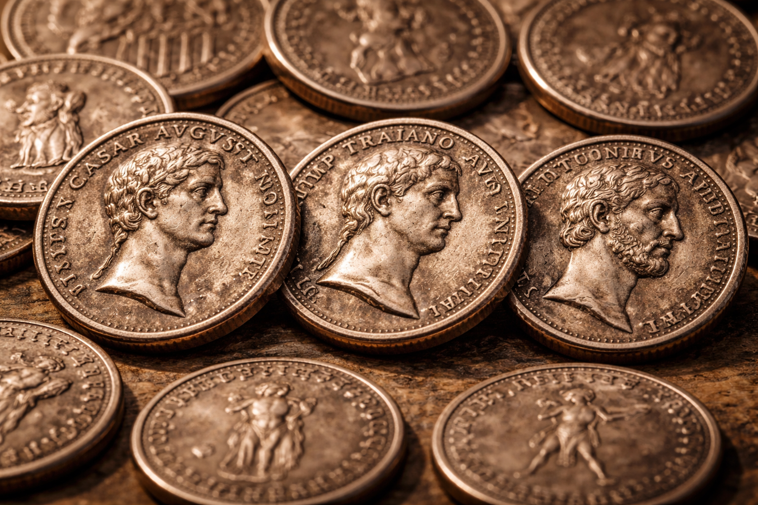 Roman denarius coins showing consistent design