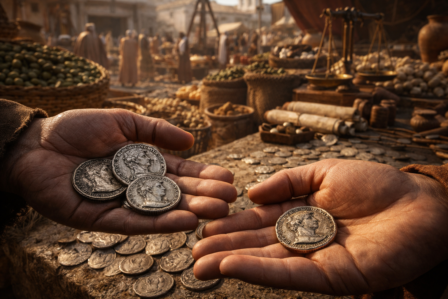 Roman marketplace using coins without banks