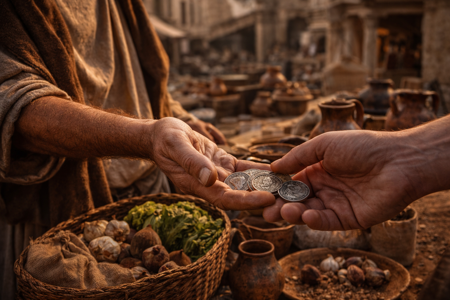 Roman street trade using coins