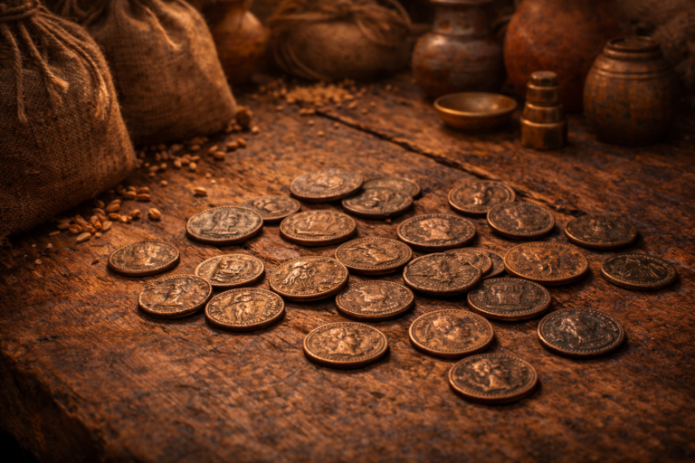 Small Roman bronze coins used in everyday market exchange