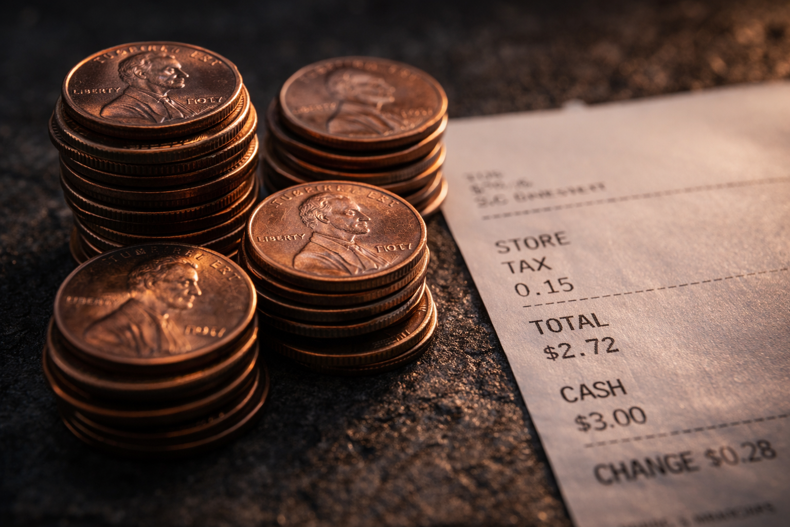 Stack of U.S. pennies showing low purchasing power