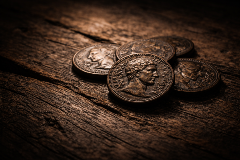 Worn Roman bronze coins representing the daily life of poor citizens