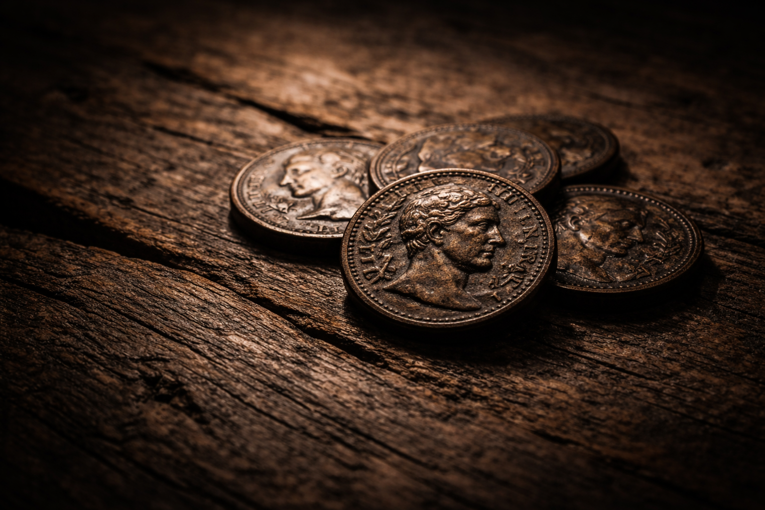Worn Roman bronze coins representing the daily life of poor citizens