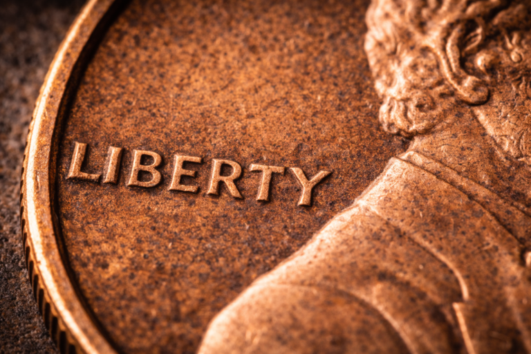 Extreme close up of Lincoln penny showing micro engraving details