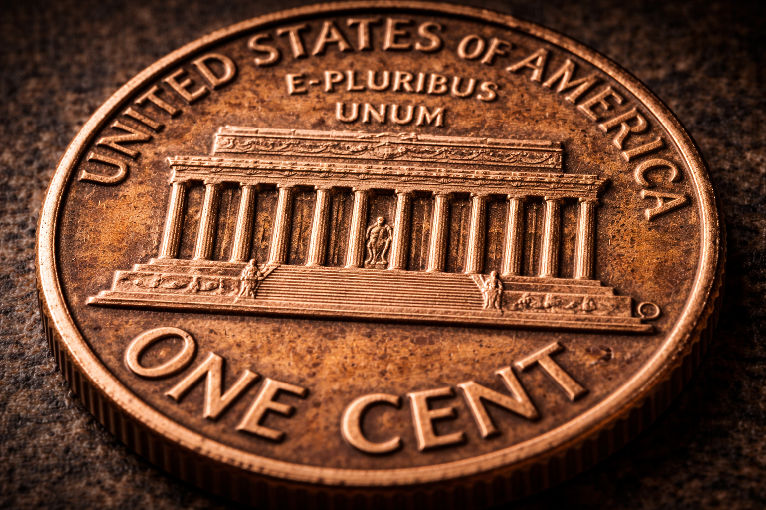 Detail of Lincoln Memorial on penny