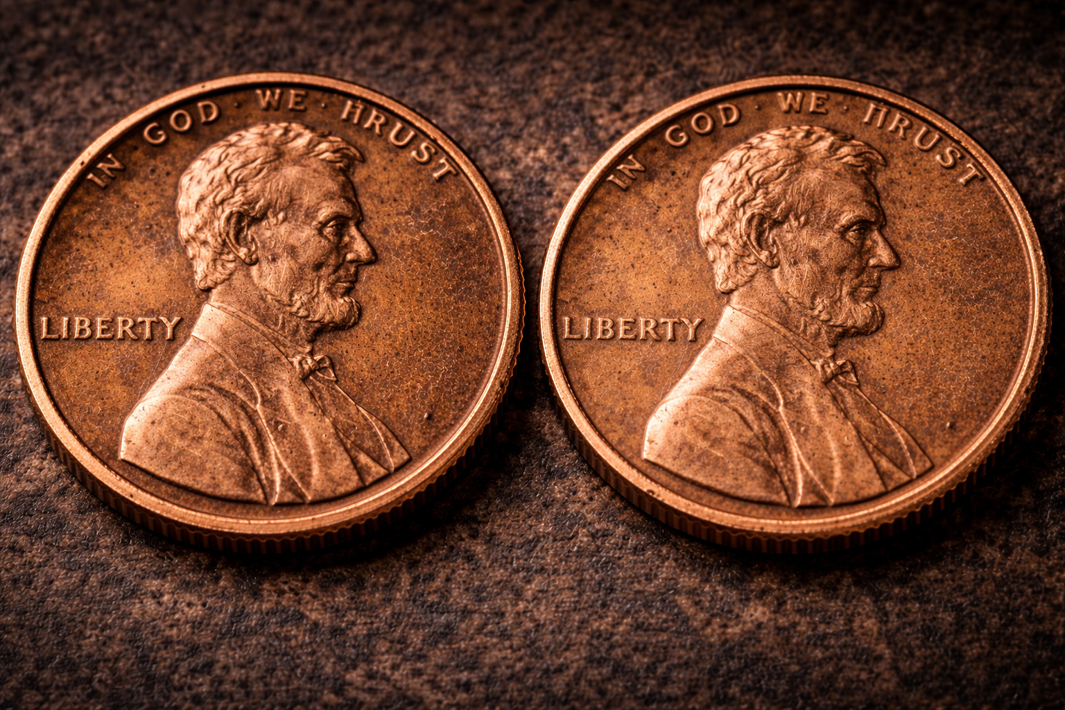 Detailed Lincoln pennies in macro view