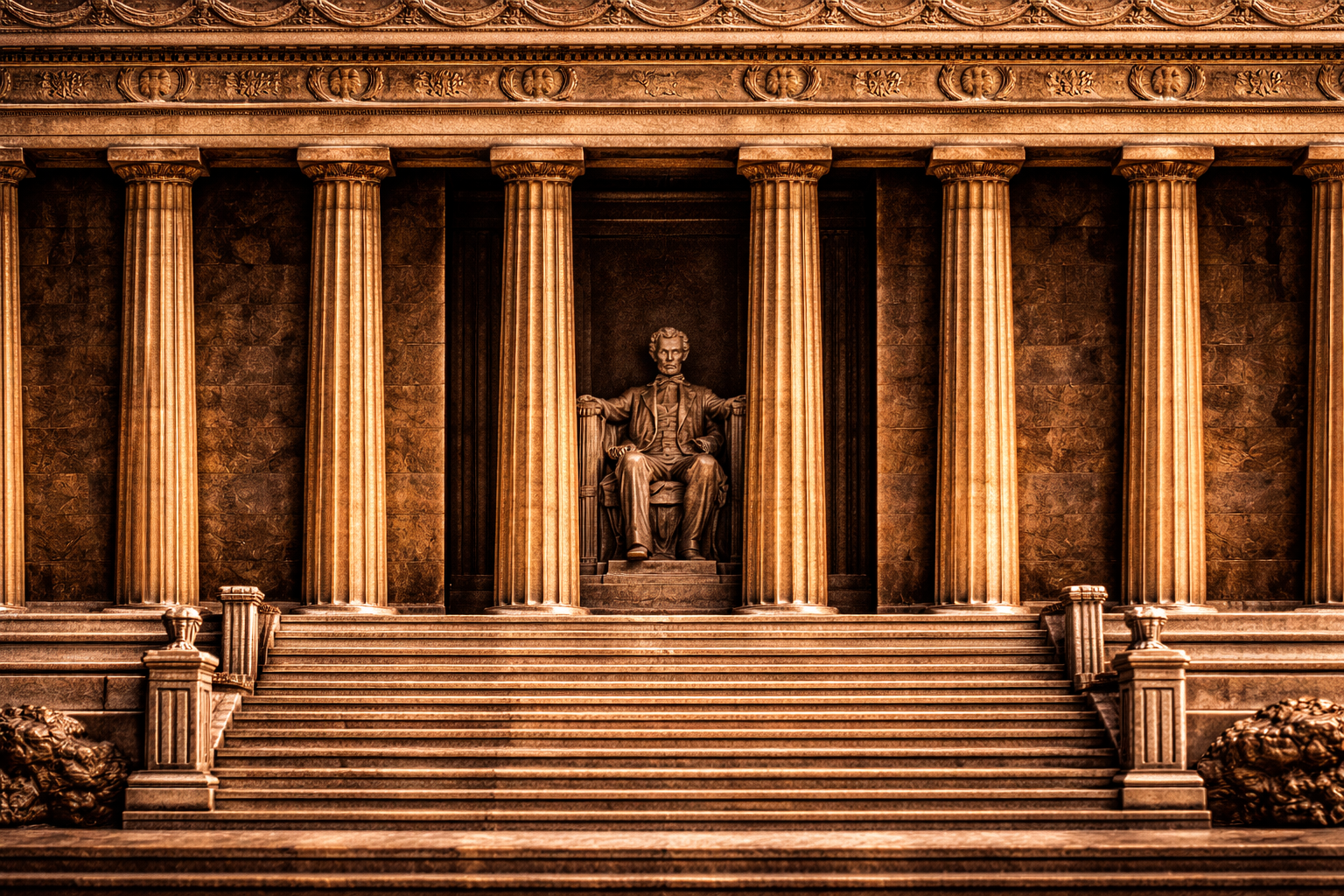 Intricate details of Lincoln Memorial penny