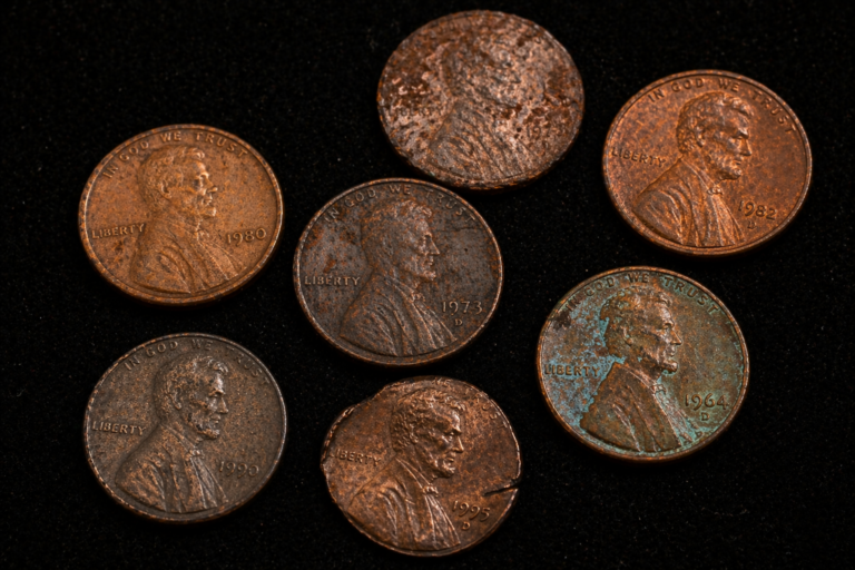 Multiple pennies showing unusual appearance and surface differences