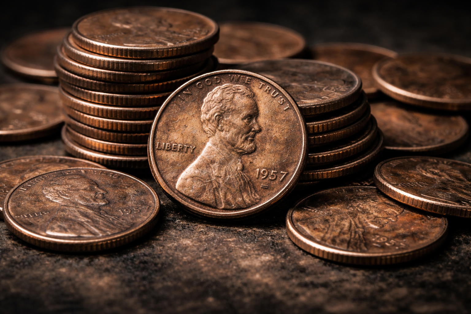 Worn U.S. pennies showing aging and heavy circulation
