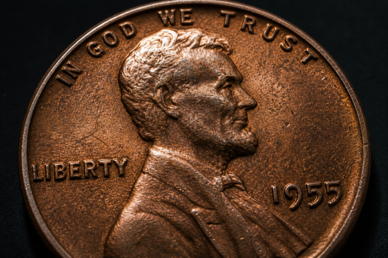 Close up of penny surface showing texture and wear patterns