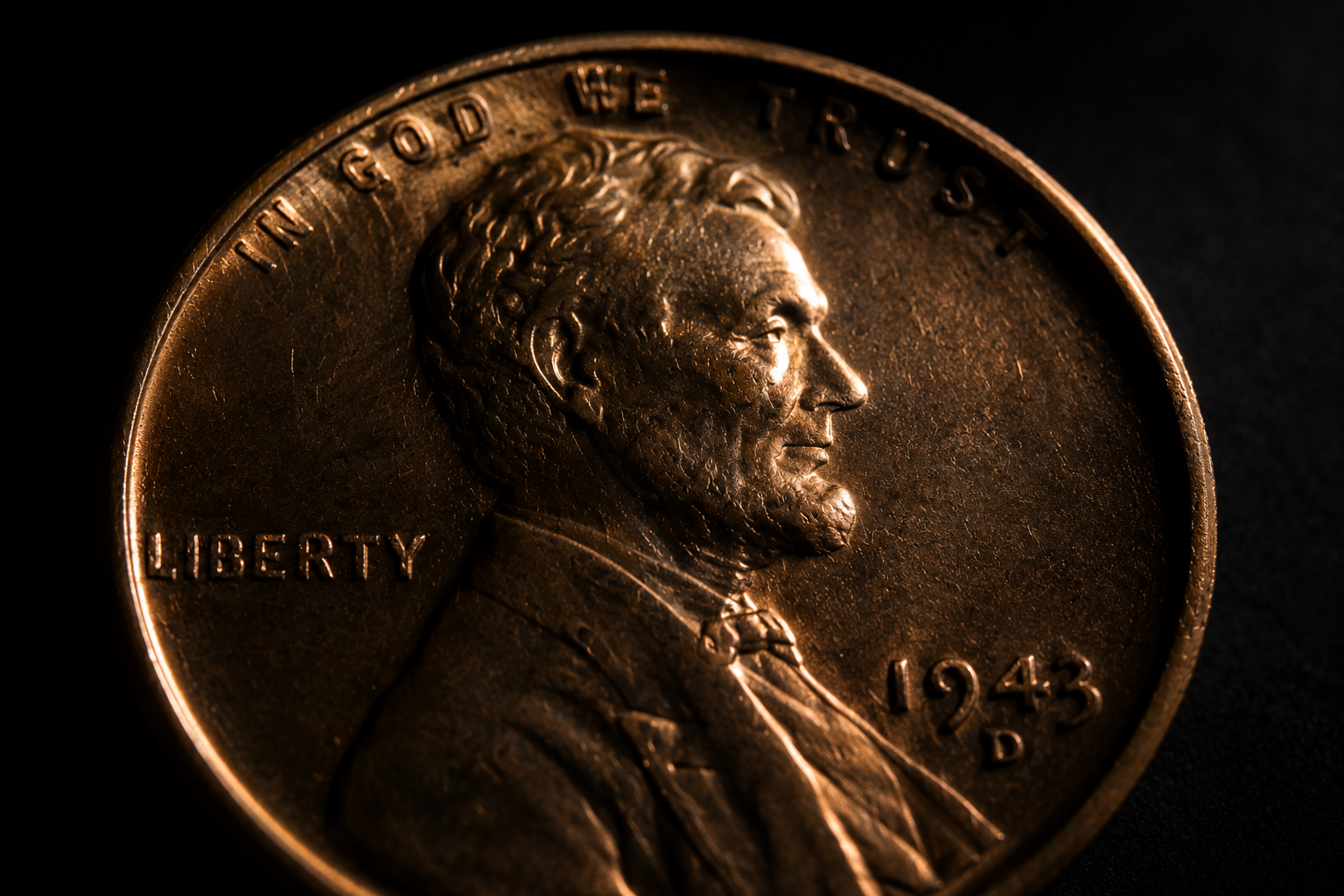 Penny under directional light revealing changing surface details