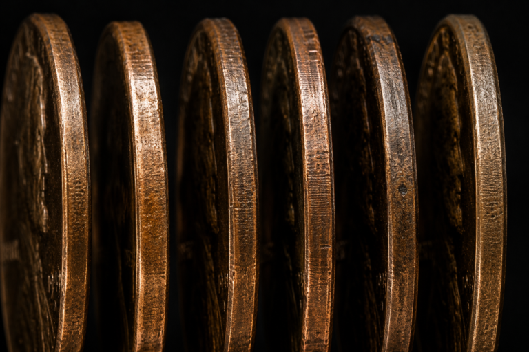 Close up of penny edges showing structure and texture