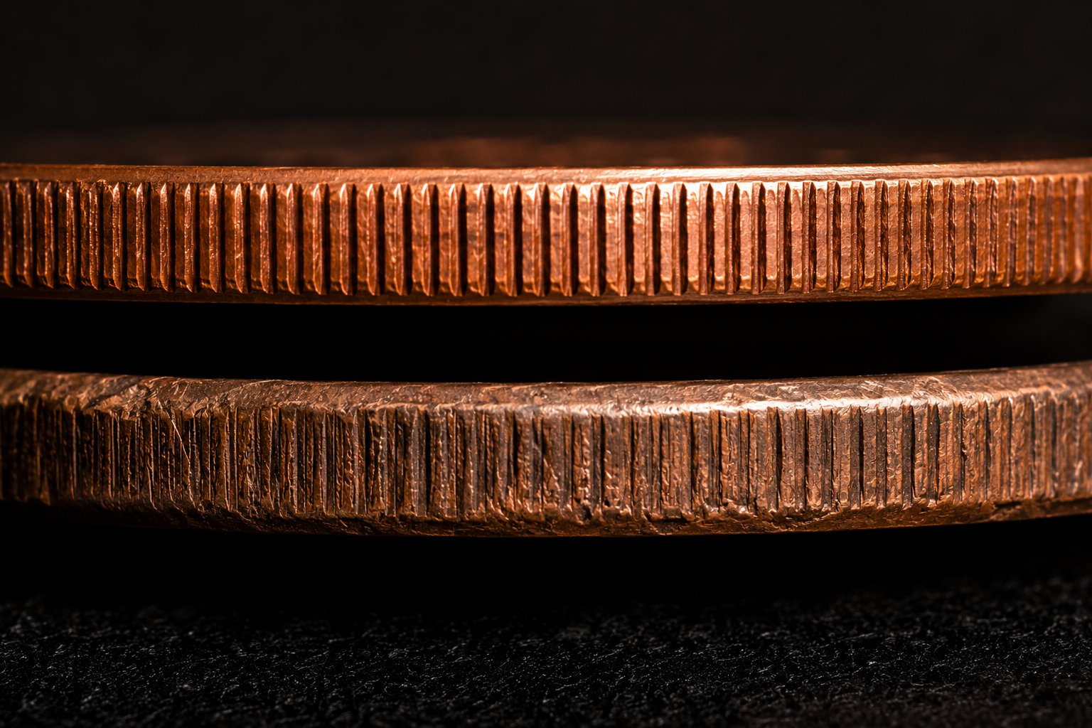Comparison of penny edges showing different wear levels