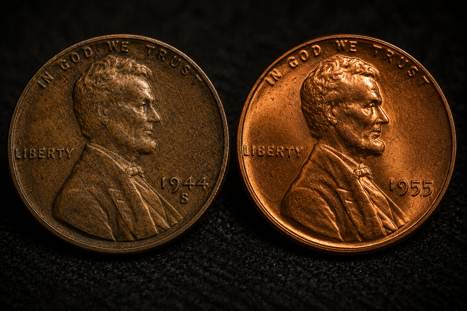 Comparison of penny surfaces showing different texture and wear levels