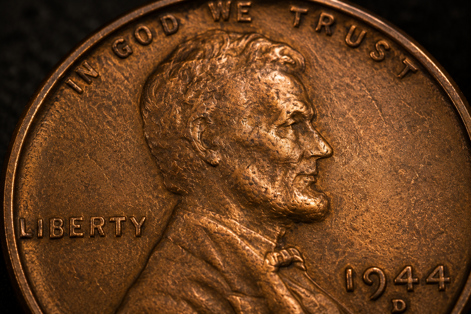 Penny surface showing fine scratches and worn areas